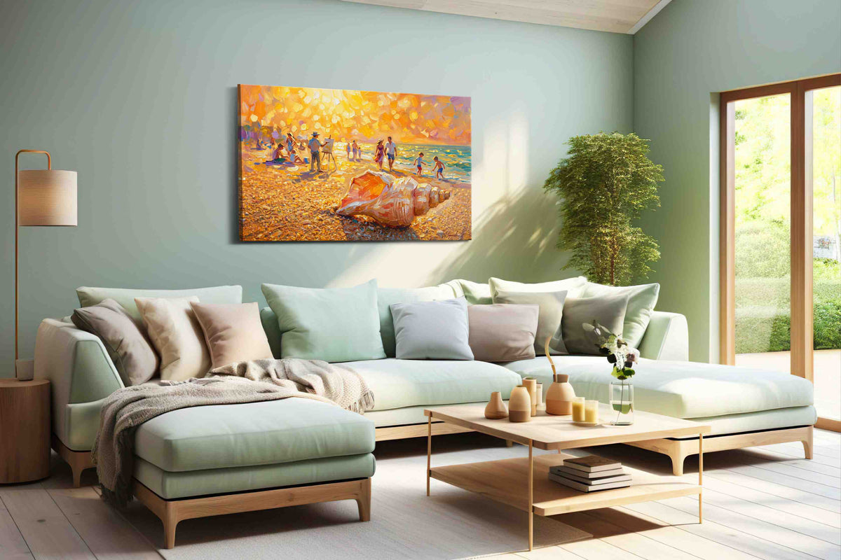 Sunlit Beach Reverie summer canvas print, hanging on wall