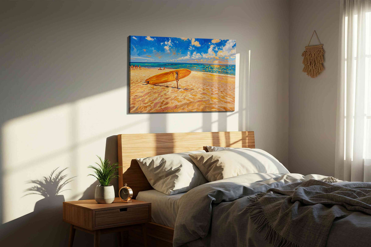 Sunlit Surf Harmony summer canvas print, displayed in a bedroom