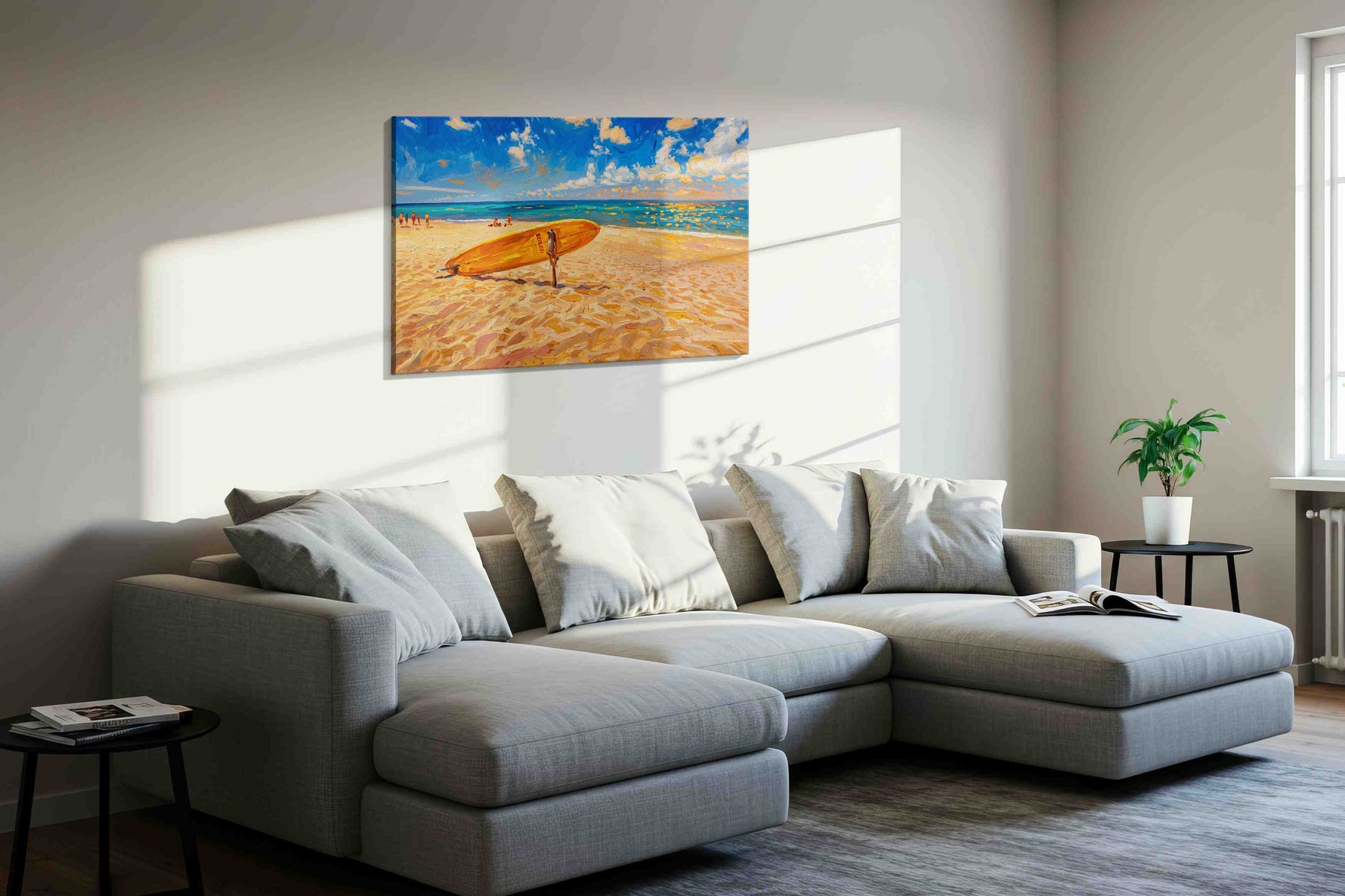 Sunlit Surf Harmony summer canvas print, displayed in a living room
