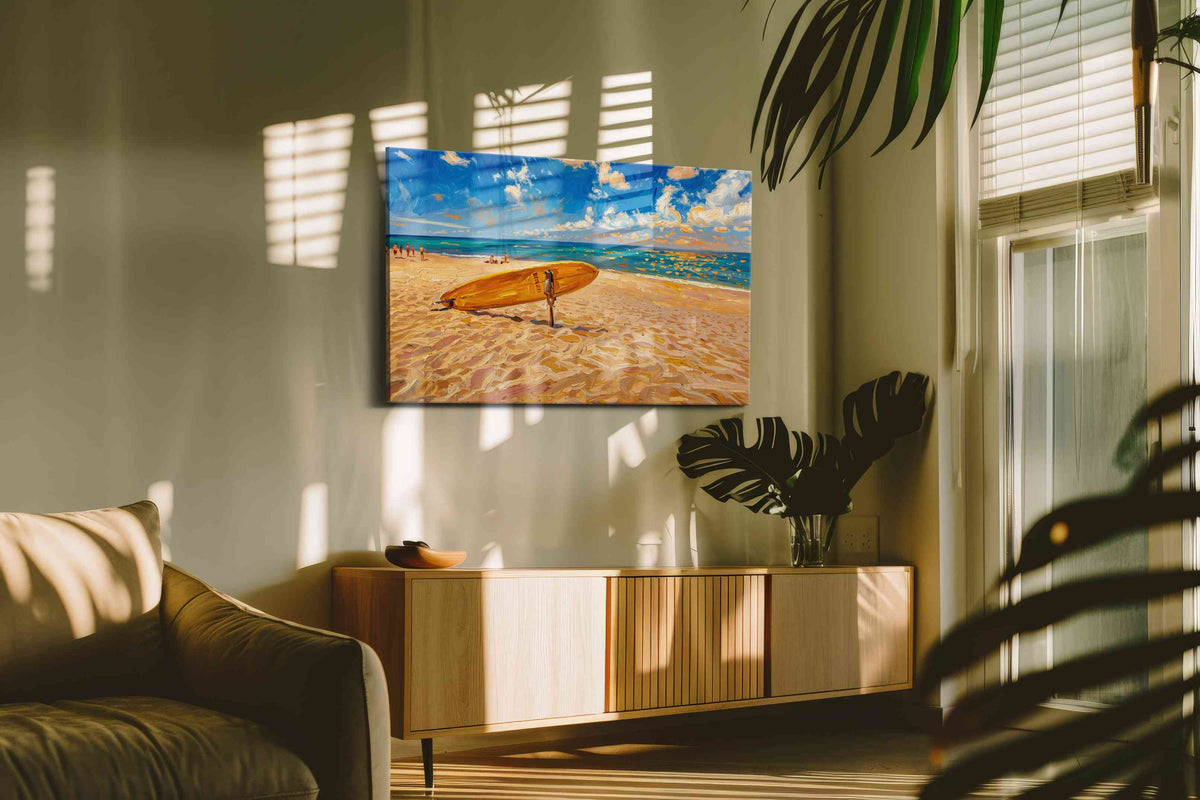 Sunlit Surf Harmony summer canvas print in a contemporary interior mockup