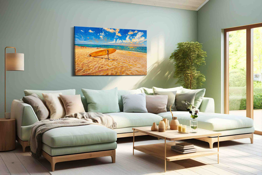 Sunlit Surf Harmony summer canvas print, hanging on wall