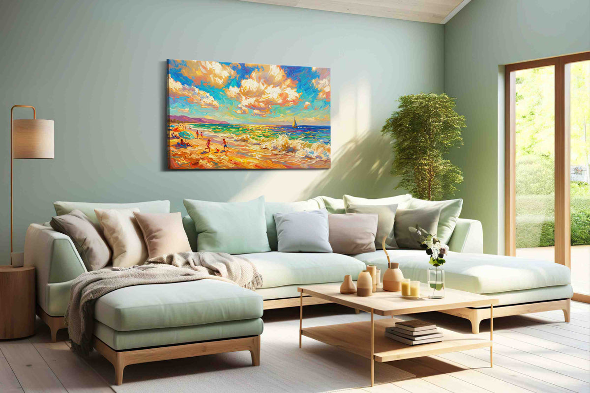 Sunlit Symphony by the Sea summer canvas print, hanging on wall
