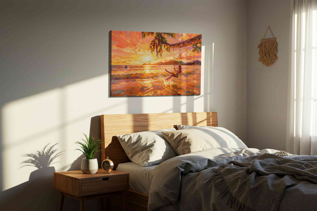 Sunset Serenade Swing - Summer, Summer Wall Art, Seasonal Canvas Print, Bright Decor