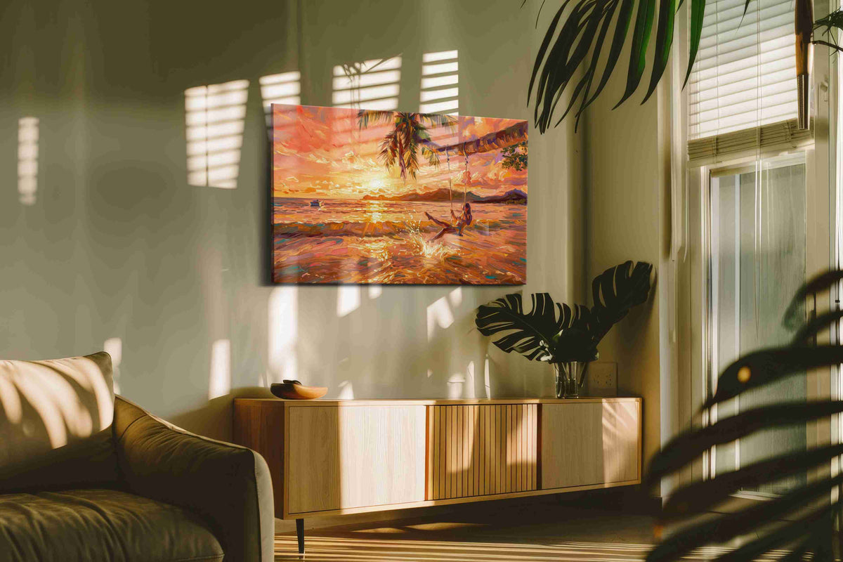 Sunset Serenade Swing summer canvas print in a contemporary interior mockup