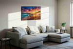 Sunset Serenade by the Sea summer canvas print styled in a living room