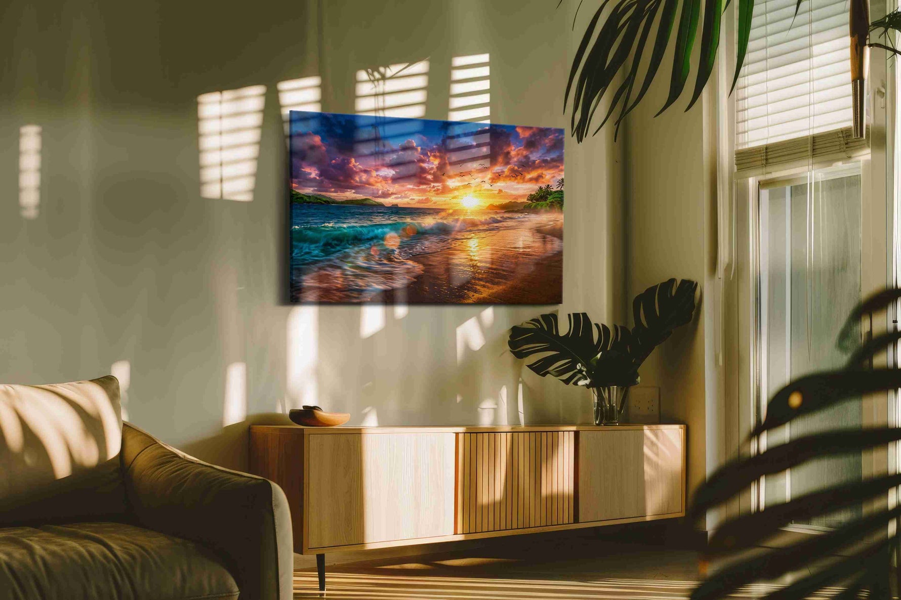 Sunset Serenade by the Sea summer canvas print, hanging on wall