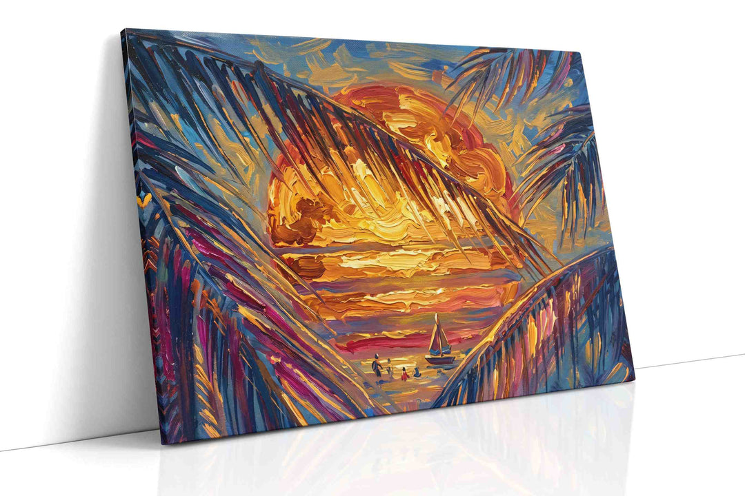 Tropical Dreamscape Sunset - Summer, Summer Wall Art, Seasonal Canvas Print, Bright Decor
