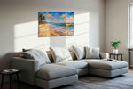 Vibrant Shores at Sunset summer canvas print, displayed in a living room