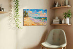 Vibrant Shores at Sunset summer canvas print styled in a living room