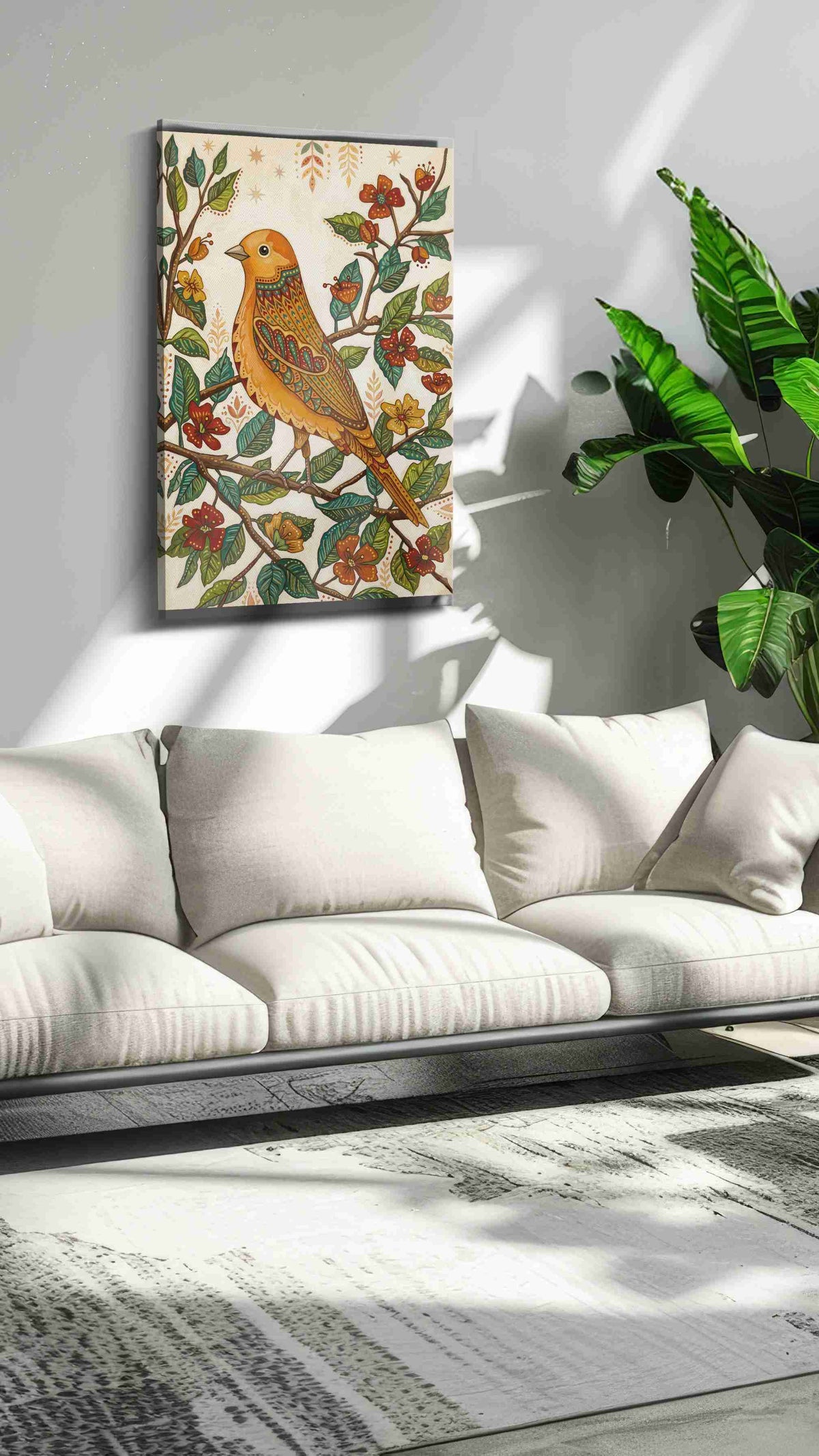 Songbird Serenade birds canvas print in a modern interior mockup