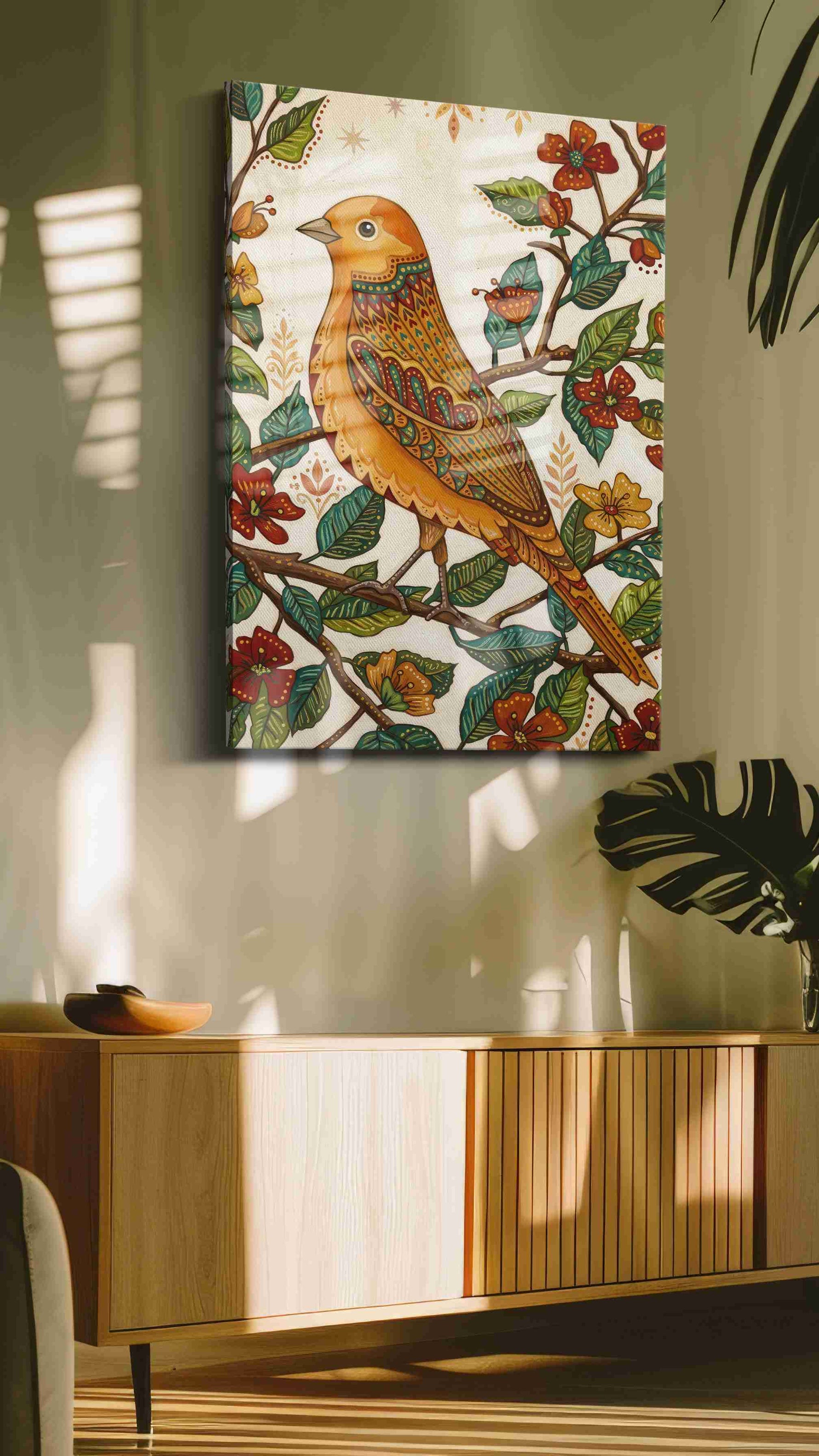Songbird Serenade birds canvas print, on wall, lifestyle preview