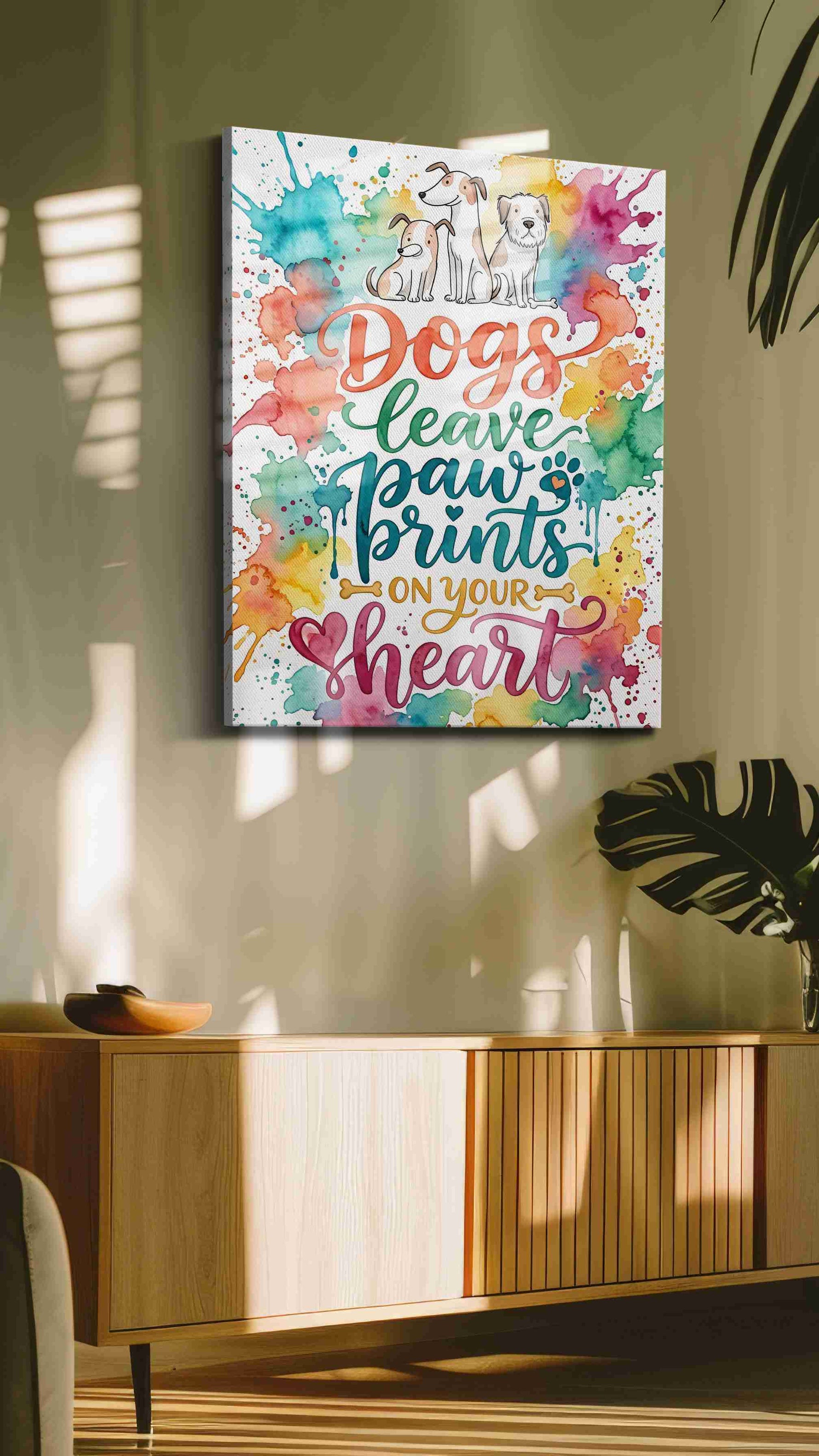 Paw Prints of Love dogs canvas print, on wall, lifestyle preview
