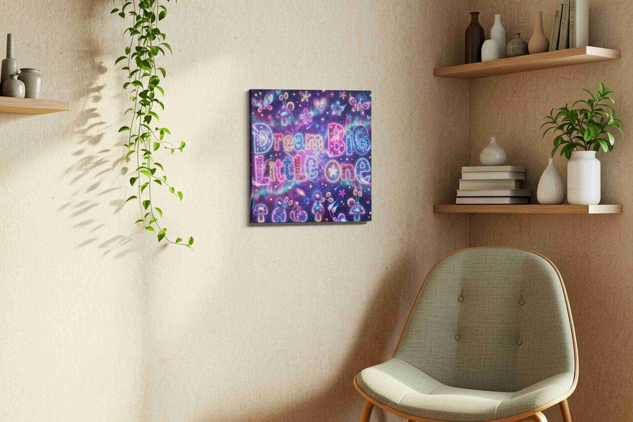 Cosmic Dreams of Wonder motivational canvas print, displayed in a living room