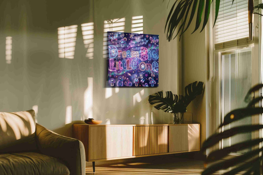 Cosmic Dreams of Wonder motivational canvas print in a hung canvas mockup