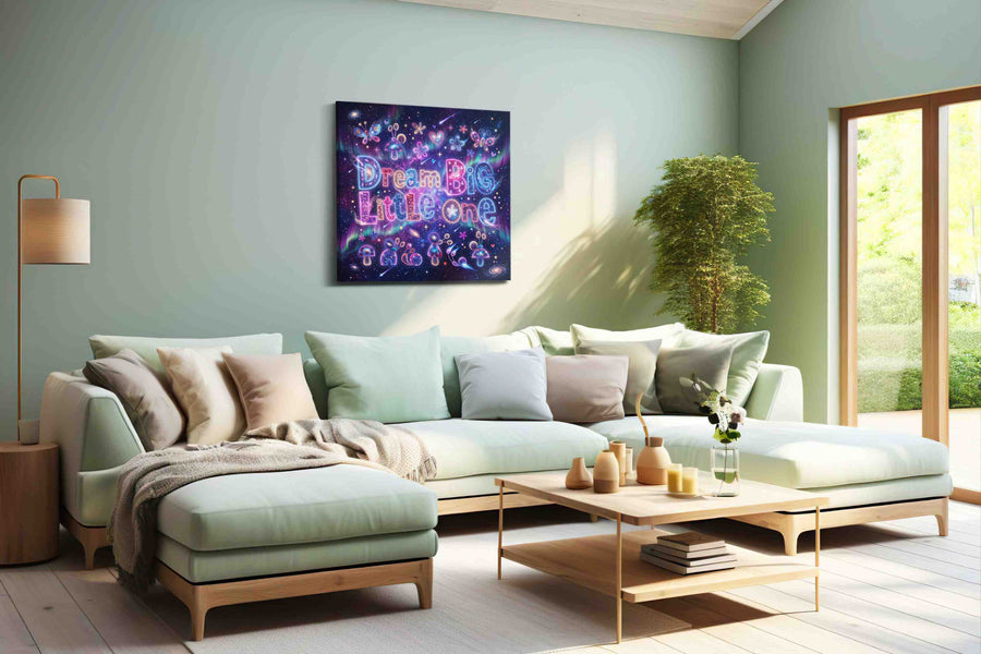 Cosmic Dreams of Wonder motivational canvas print, hanging on wall