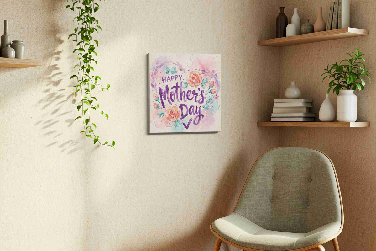 Blooming Mother's Love typography canvas print styled in a living room