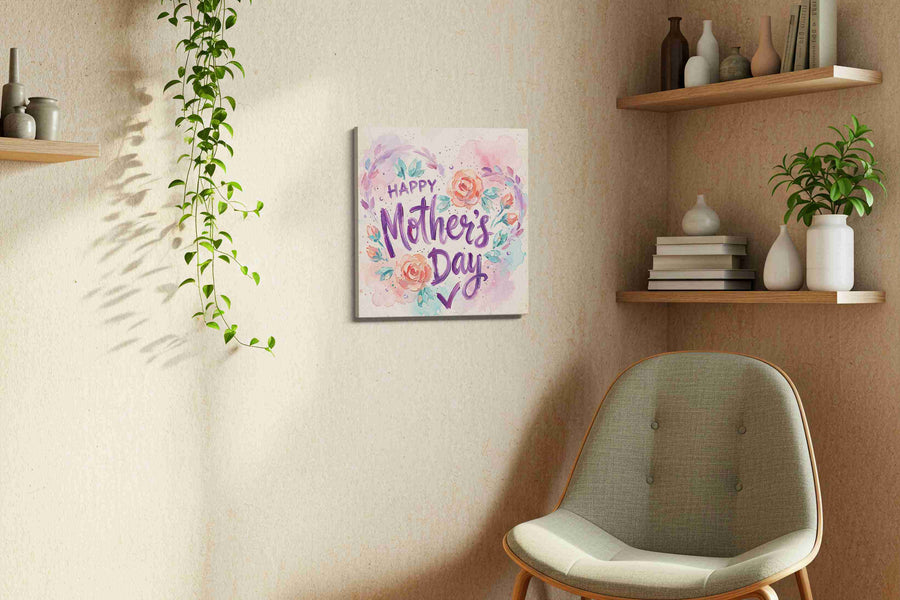 Blooming Mother's Love typography canvas print styled in a living room
