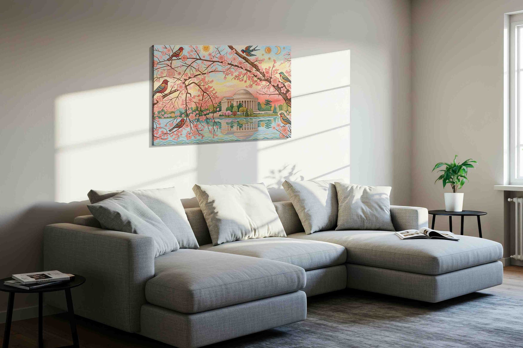 Blossoms Over Jefferson spring canvas print in a living room scene