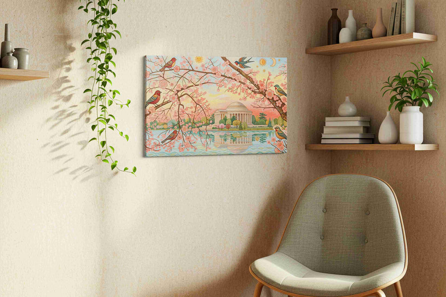 Blossoms Over Jefferson spring canvas print, displayed in a living room