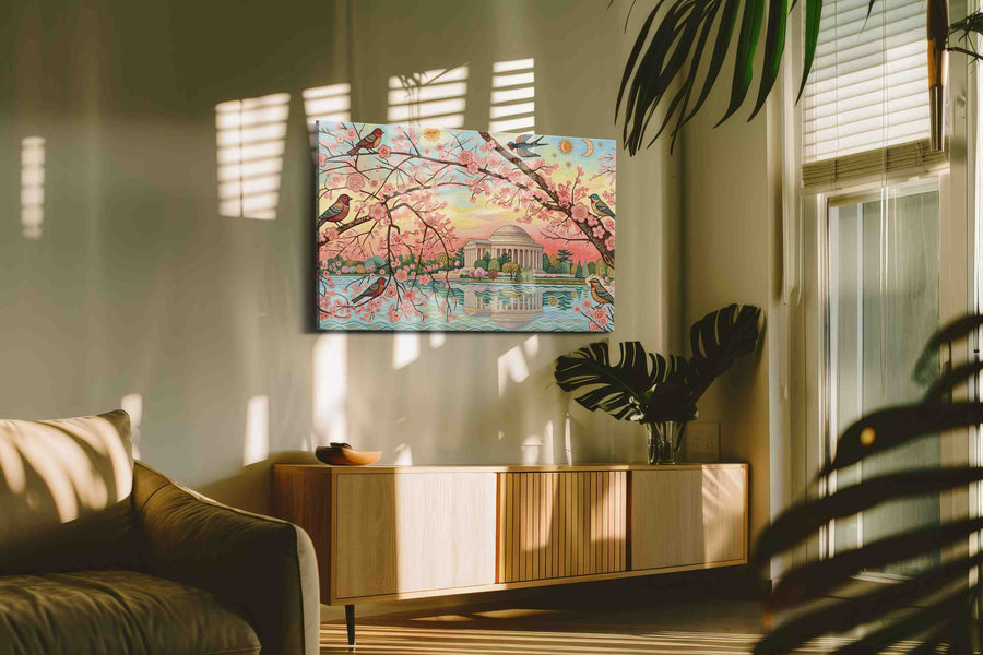 Blossoms Over Jefferson spring canvas print, on wall, lifestyle preview