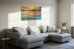 Radiant River Serenade summer canvas print, displayed in a living room