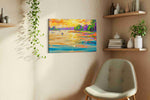 Radiant River Serenade summer canvas print styled in a living room