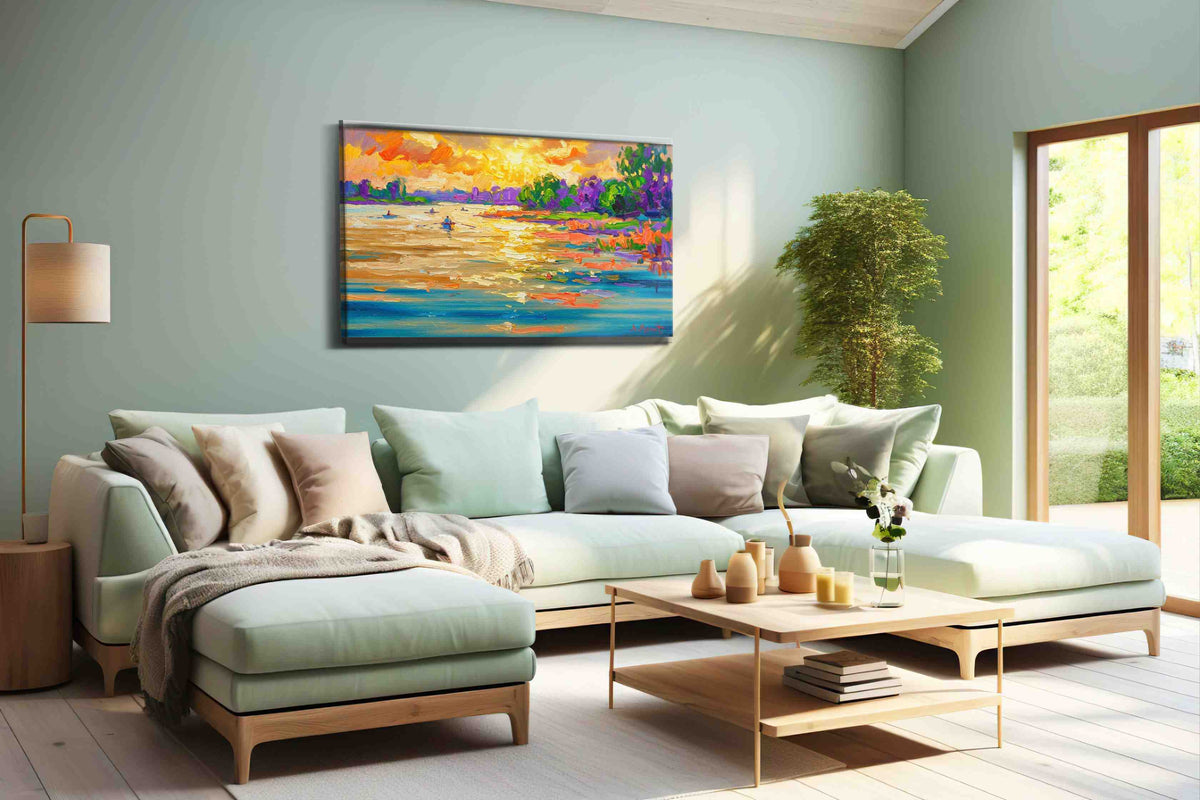 Radiant River Serenade summer canvas print, hanging on wall