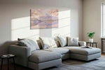Serenade of Sakura and Snow spring canvas print, displayed in a living room