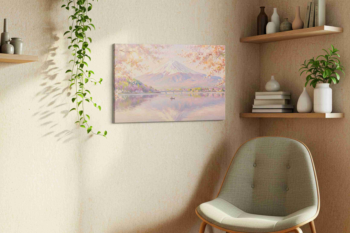 Serenade of Sakura and Snow spring canvas print, hanging on wall — view 3