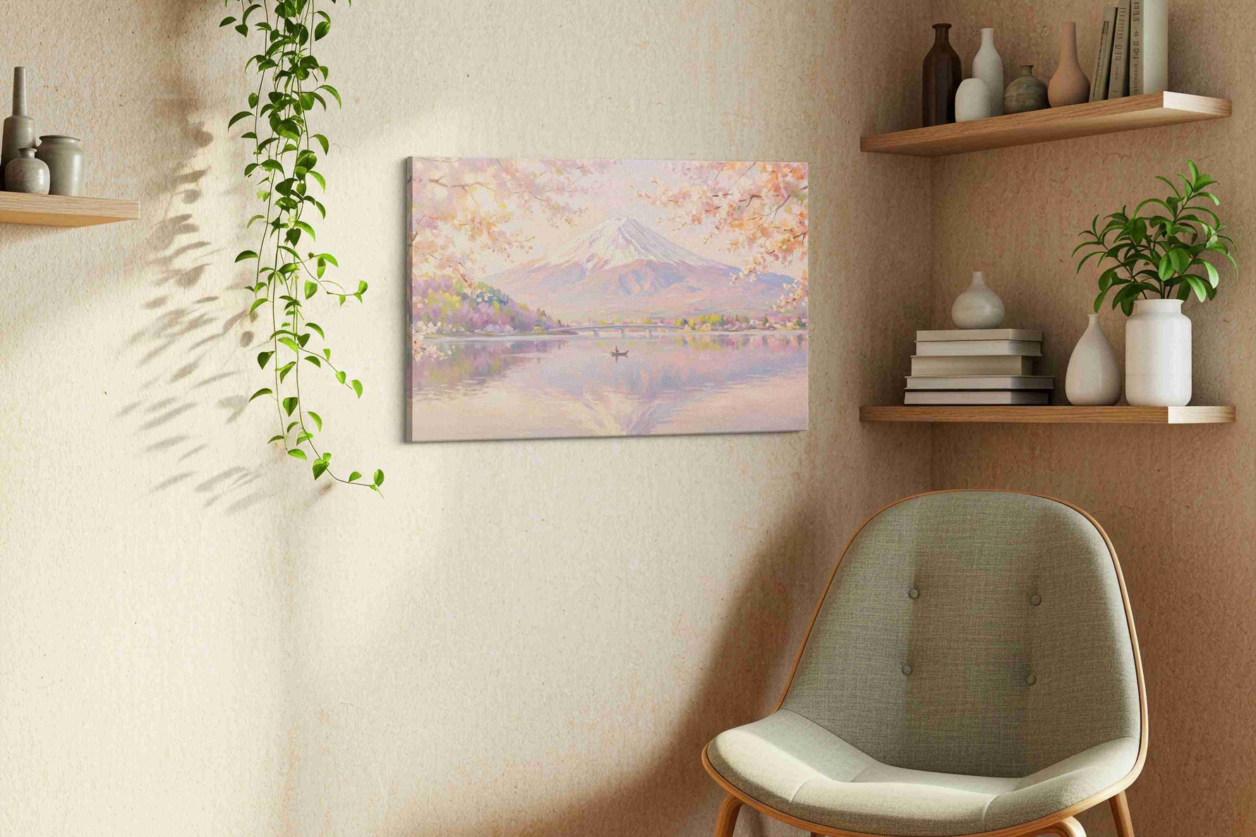 Serenade of Sakura and Snow spring canvas print, hanging on wall — view 3