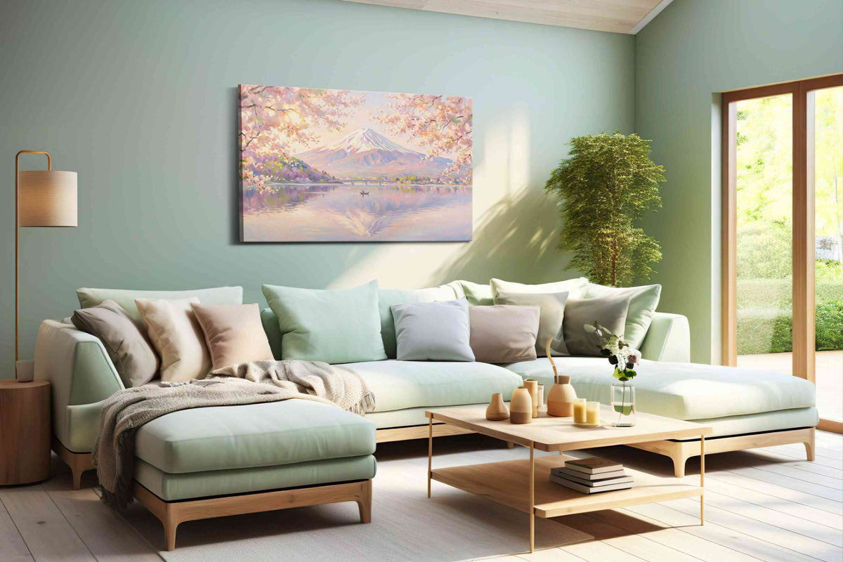 Serenade of Sakura and Snow spring canvas print, hanging on wall