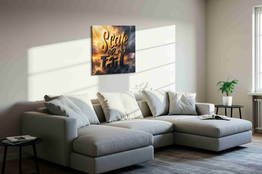 Ascend or Descend motivational canvas print in a living room scene