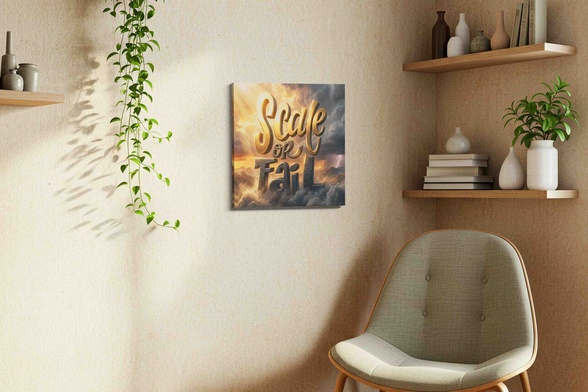 Ascend or Descend motivational canvas print, displayed in a living room