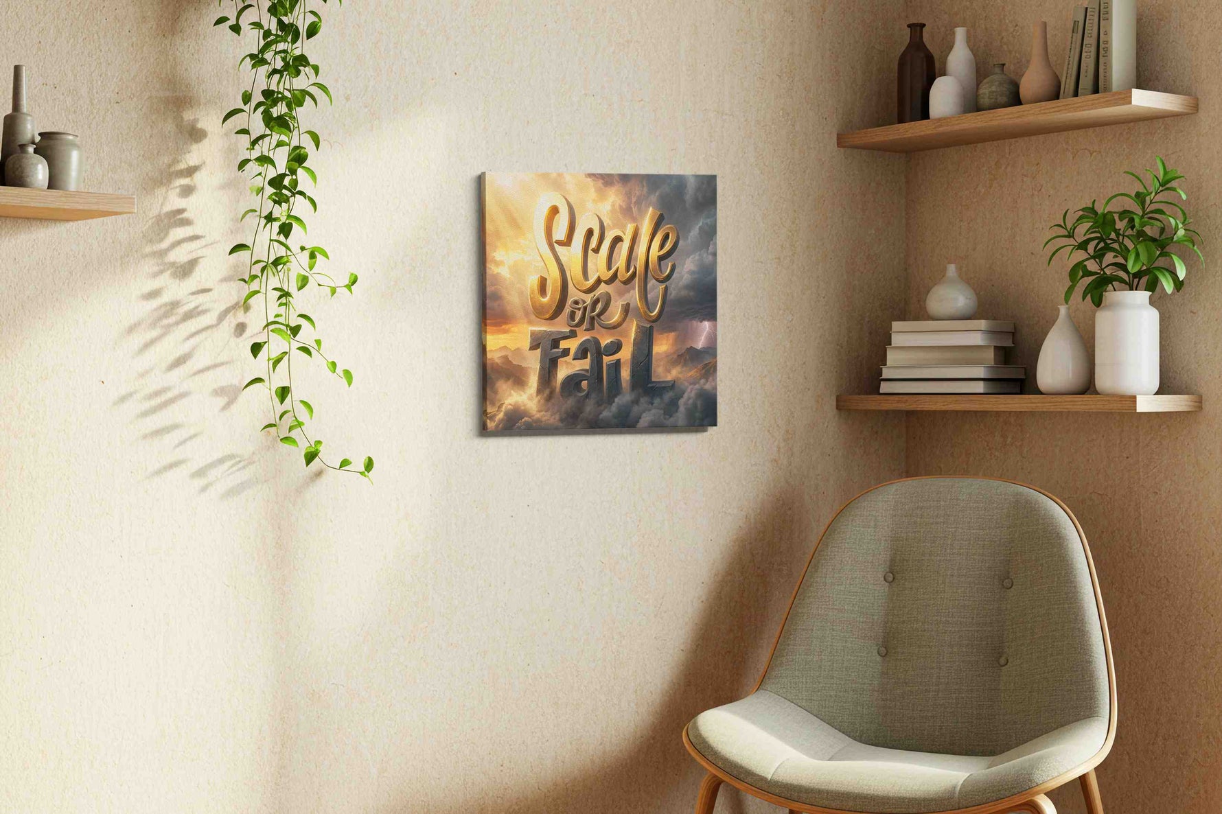 Ascend or Descend motivational canvas print, displayed in a living room