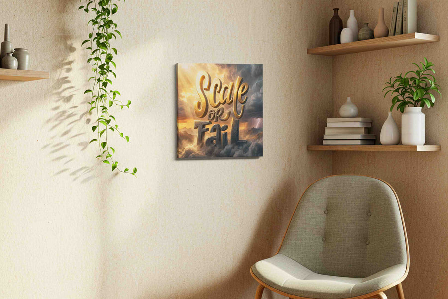 Ascend or Descend motivational canvas print, displayed in a living room
