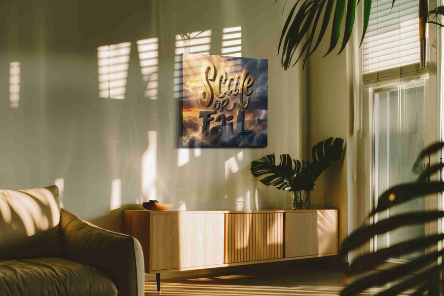 Ascend or Descend motivational canvas print in a contemporary interior mockup