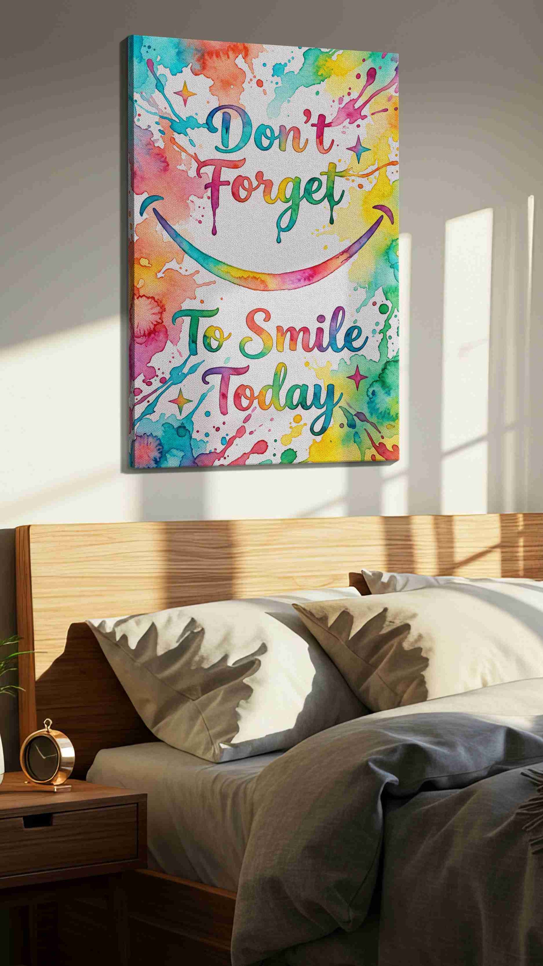 Chromatic Cheer motivational canvas print, displayed in a bedroom