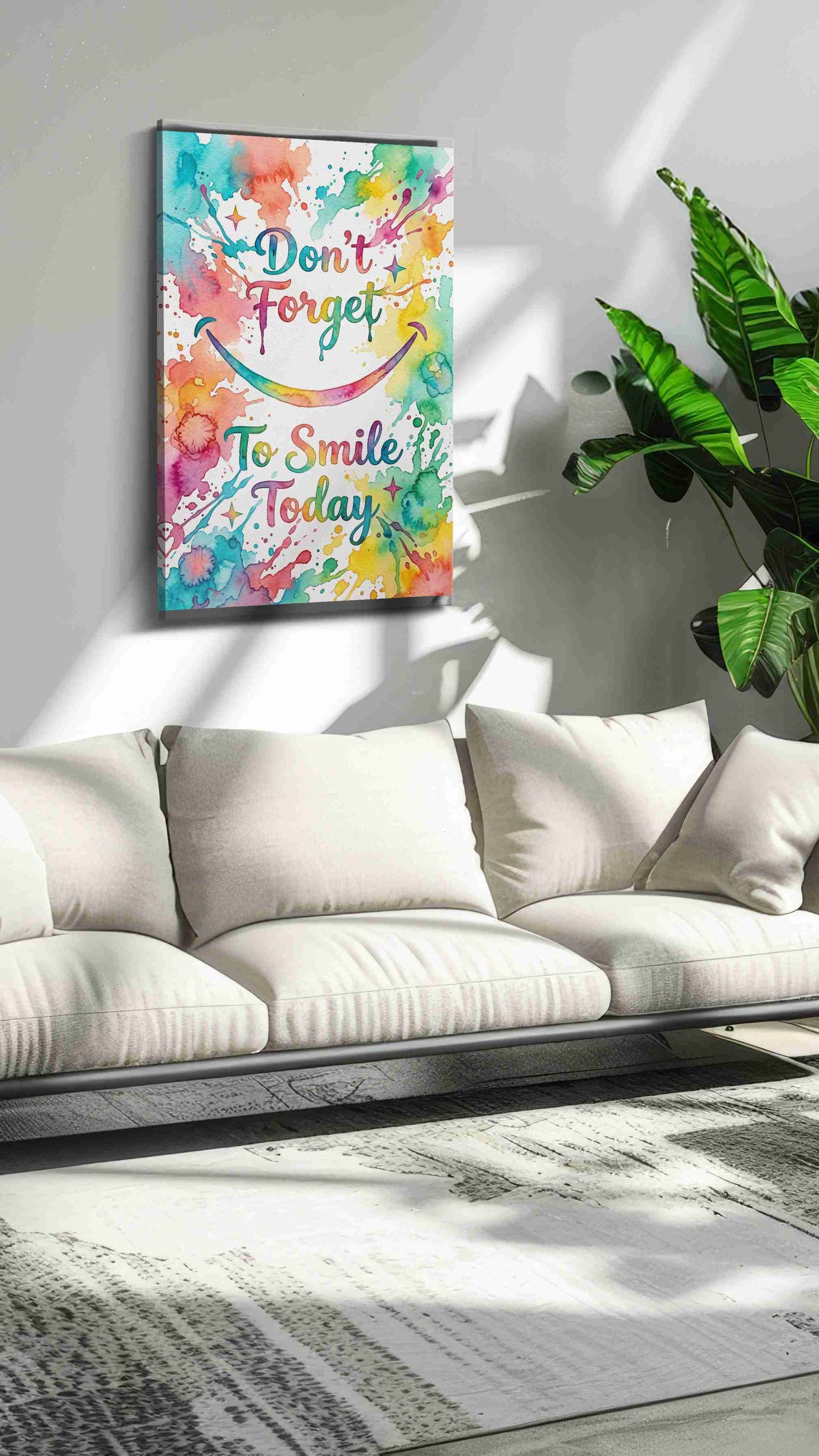 Chromatic Cheer motivational canvas print in a modern interior mockup