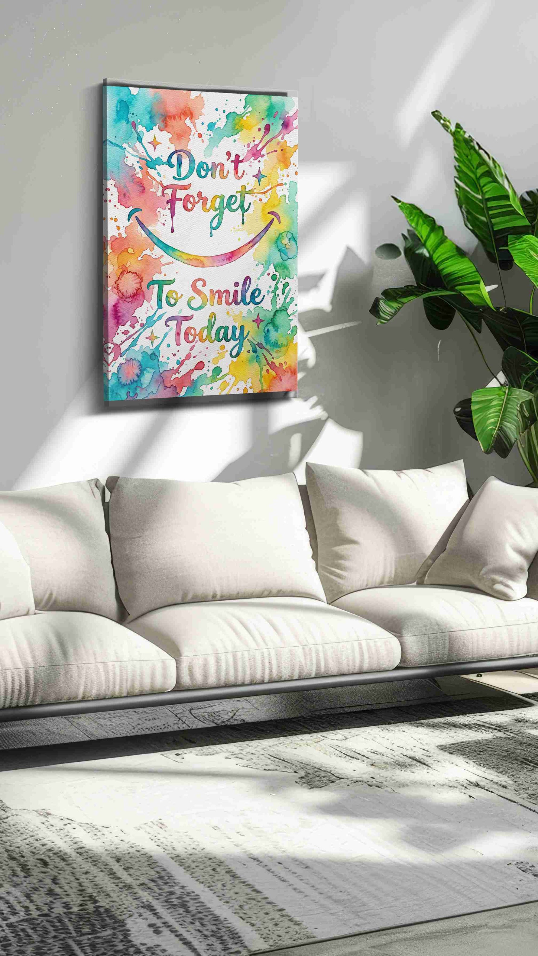 Chromatic Cheer motivational canvas print in a modern interior mockup