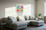 Colorful Beginnings motivational canvas print, displayed in a living room