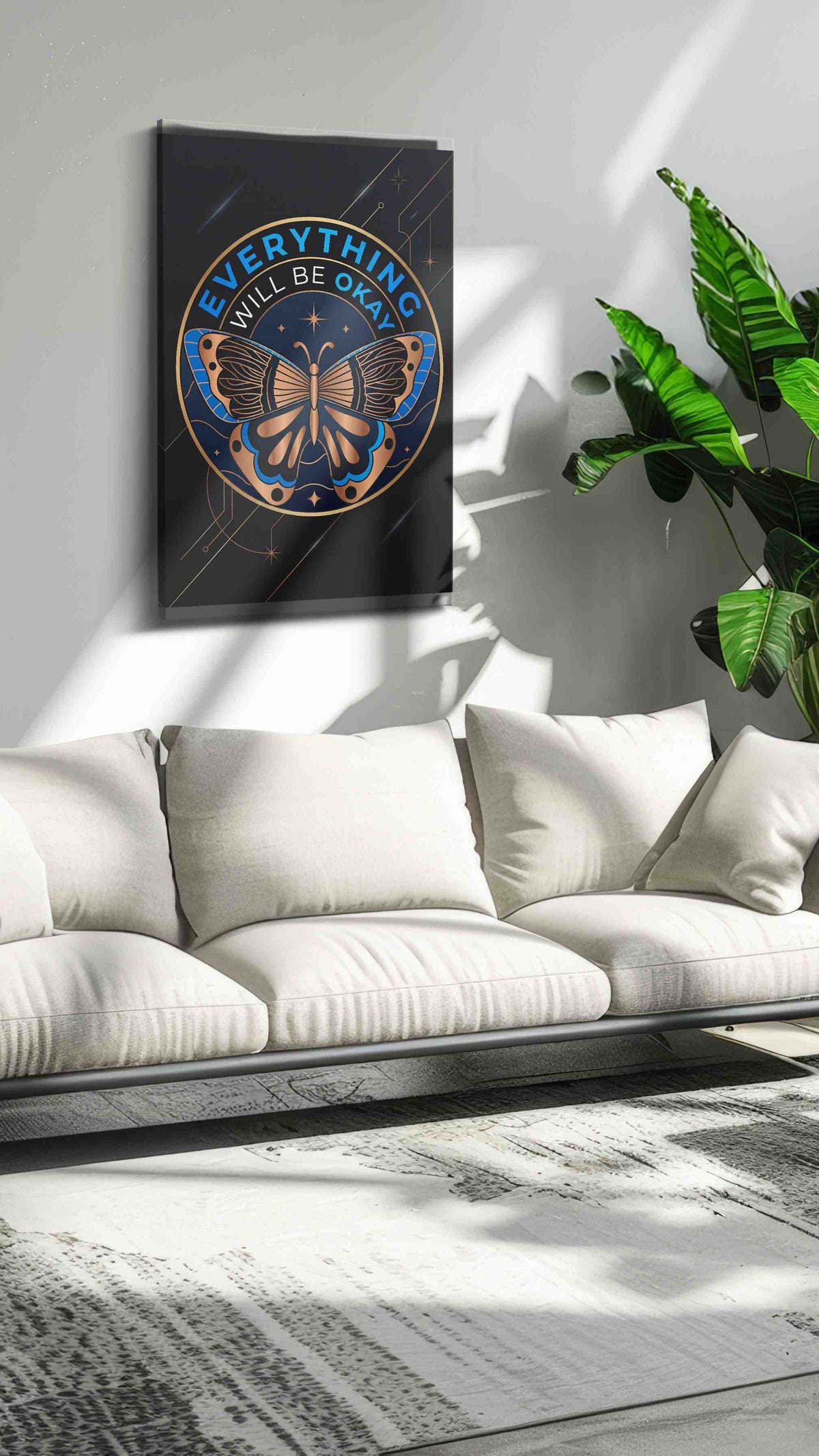 Cosmic Butterfly Assurance motivational canvas print, on wall, lifestyle preview