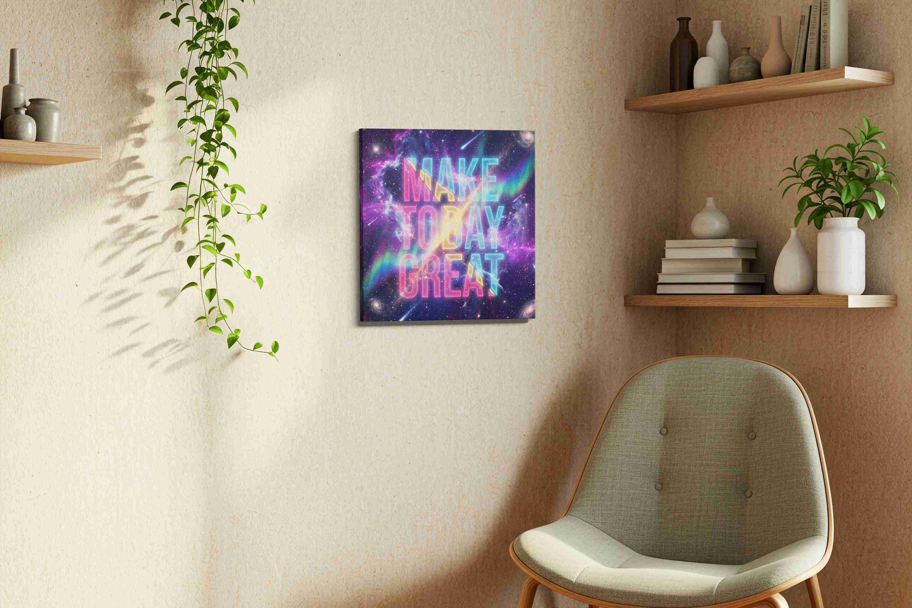 Cosmic Inspiration motivational canvas print, displayed in a living room