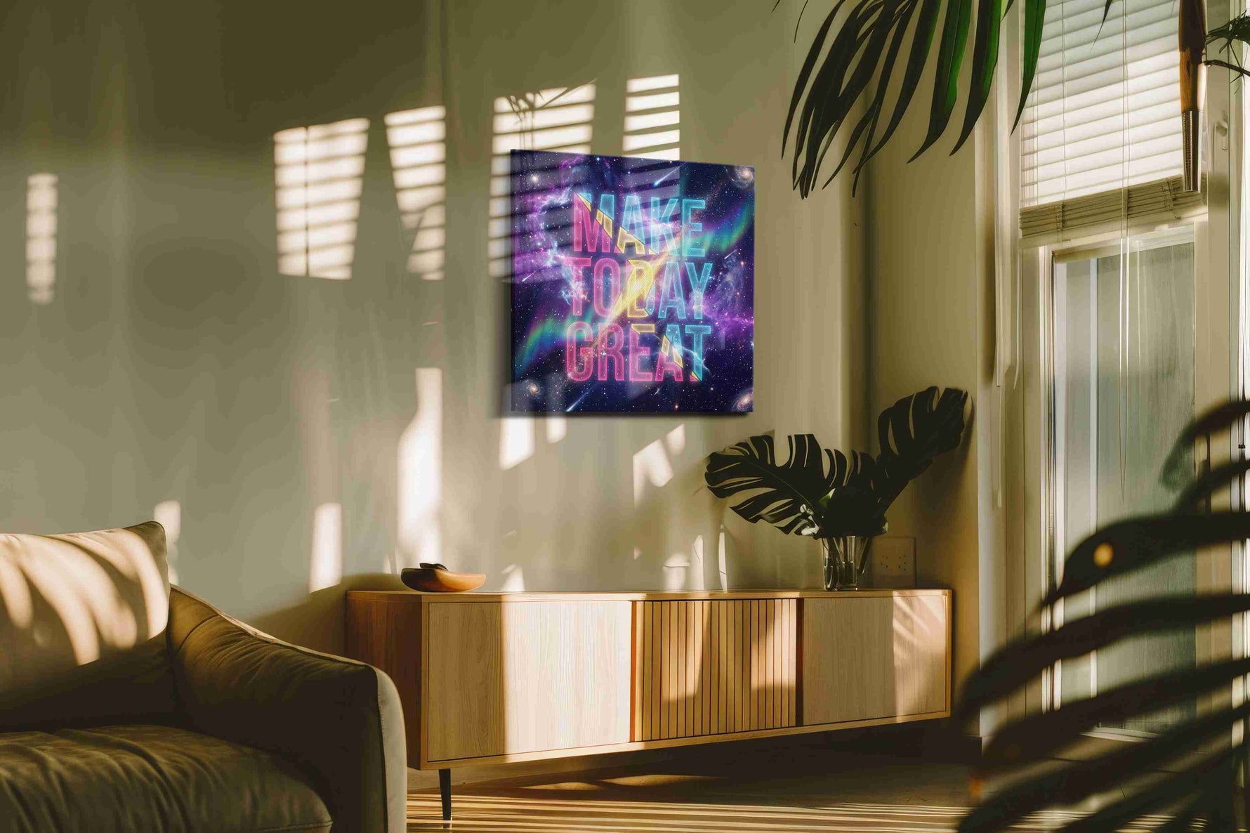 Cosmic Inspiration motivational canvas print in a contemporary interior mockup