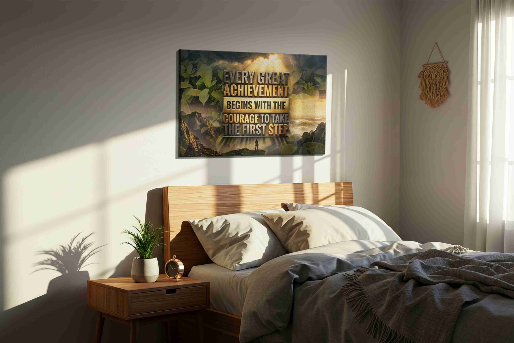 Courageous Dawn motivational canvas print, displayed in a bedroom