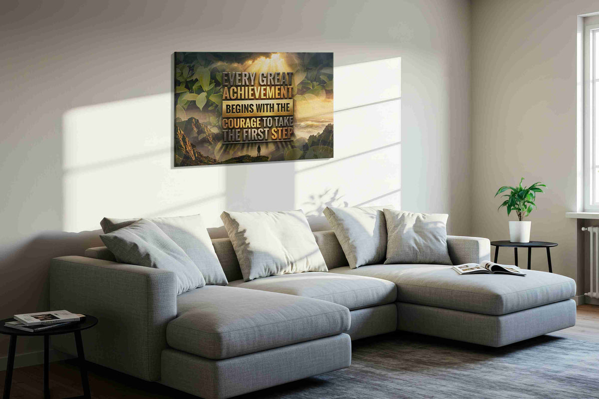 Courageous Dawn motivational canvas print in a living room scene