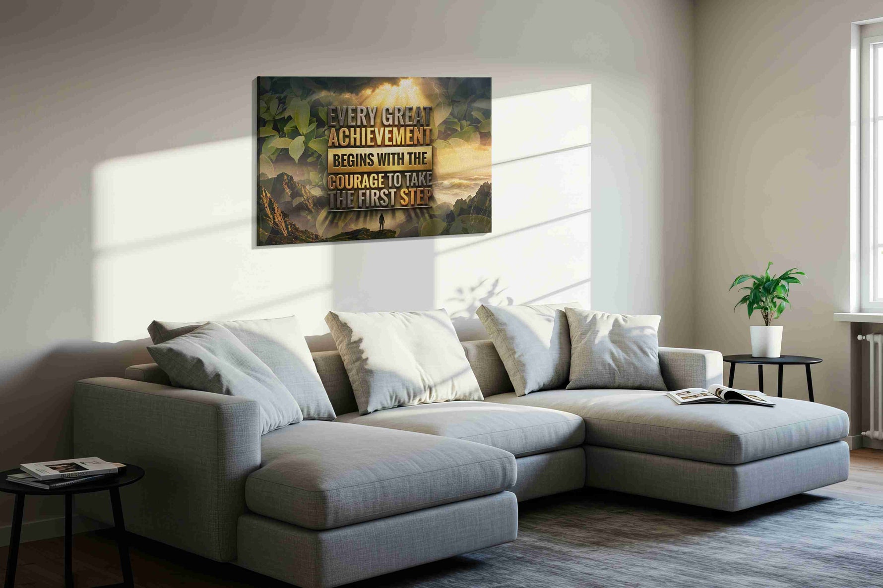 Courageous Dawn motivational canvas print in a living room scene