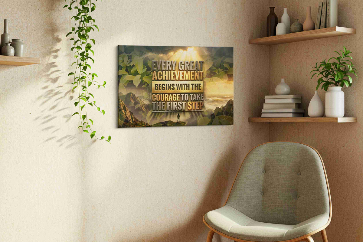 Courageous Dawn motivational canvas print, displayed in a living room