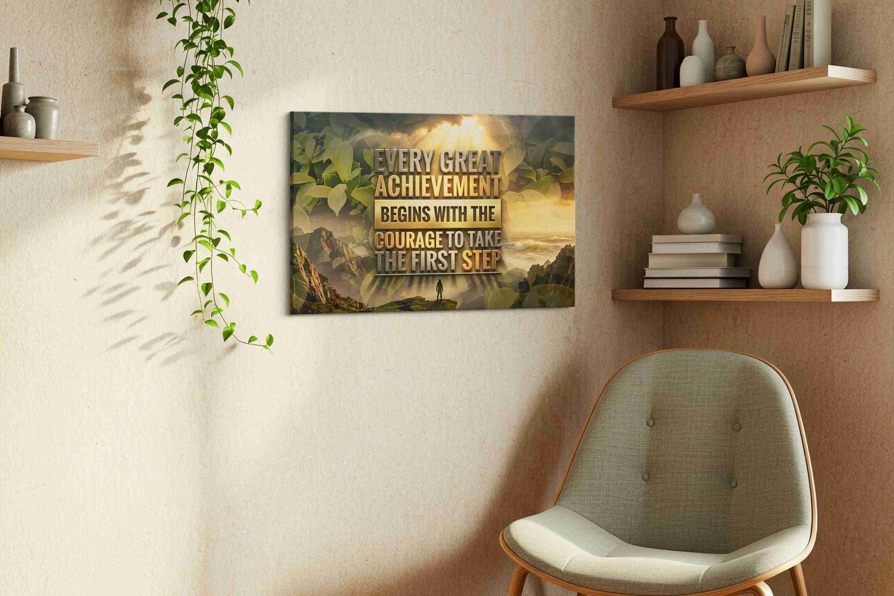 Courageous Dawn motivational canvas print, displayed in a living room