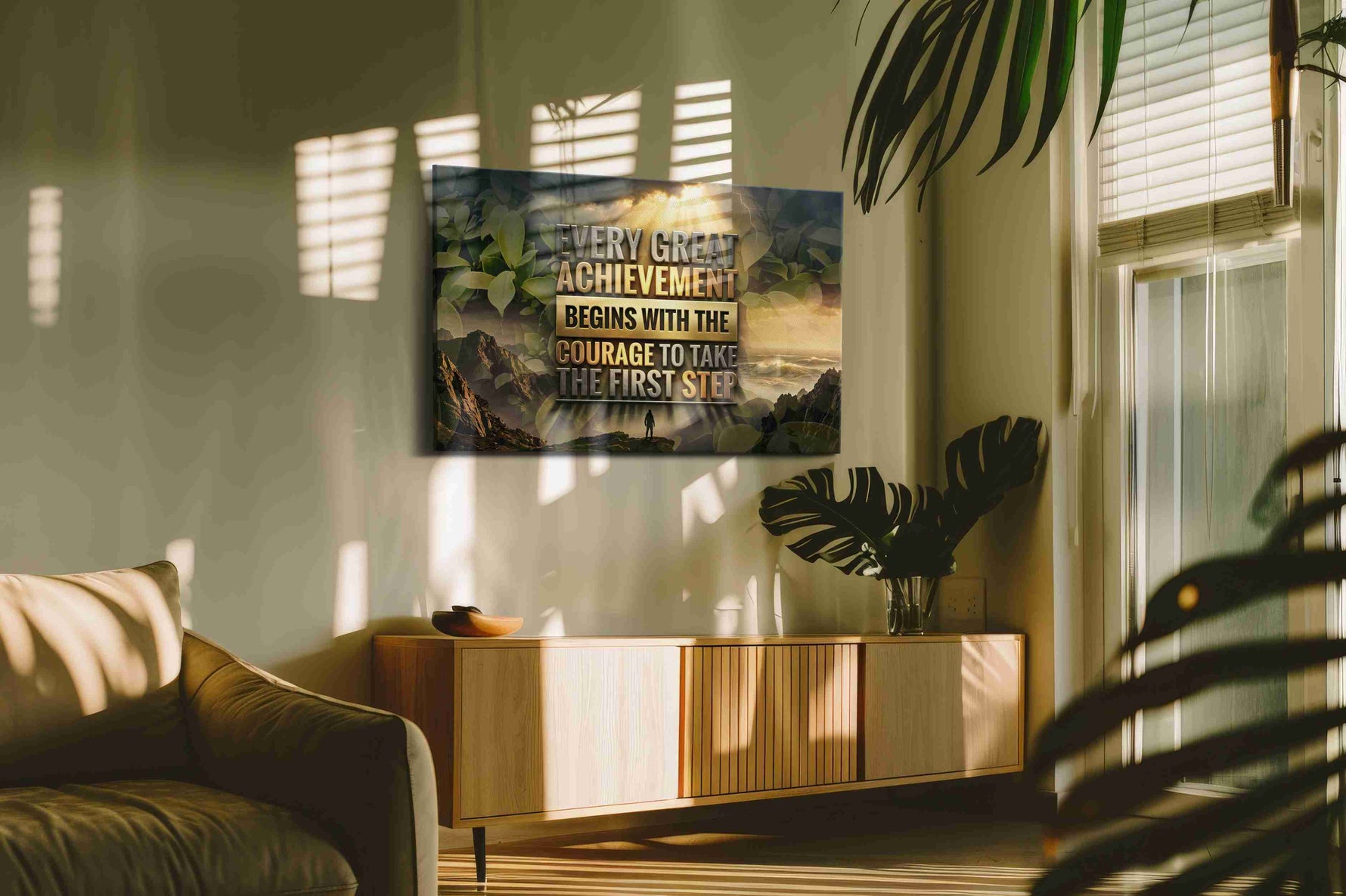 Courageous Dawn motivational canvas print, on wall, lifestyle preview