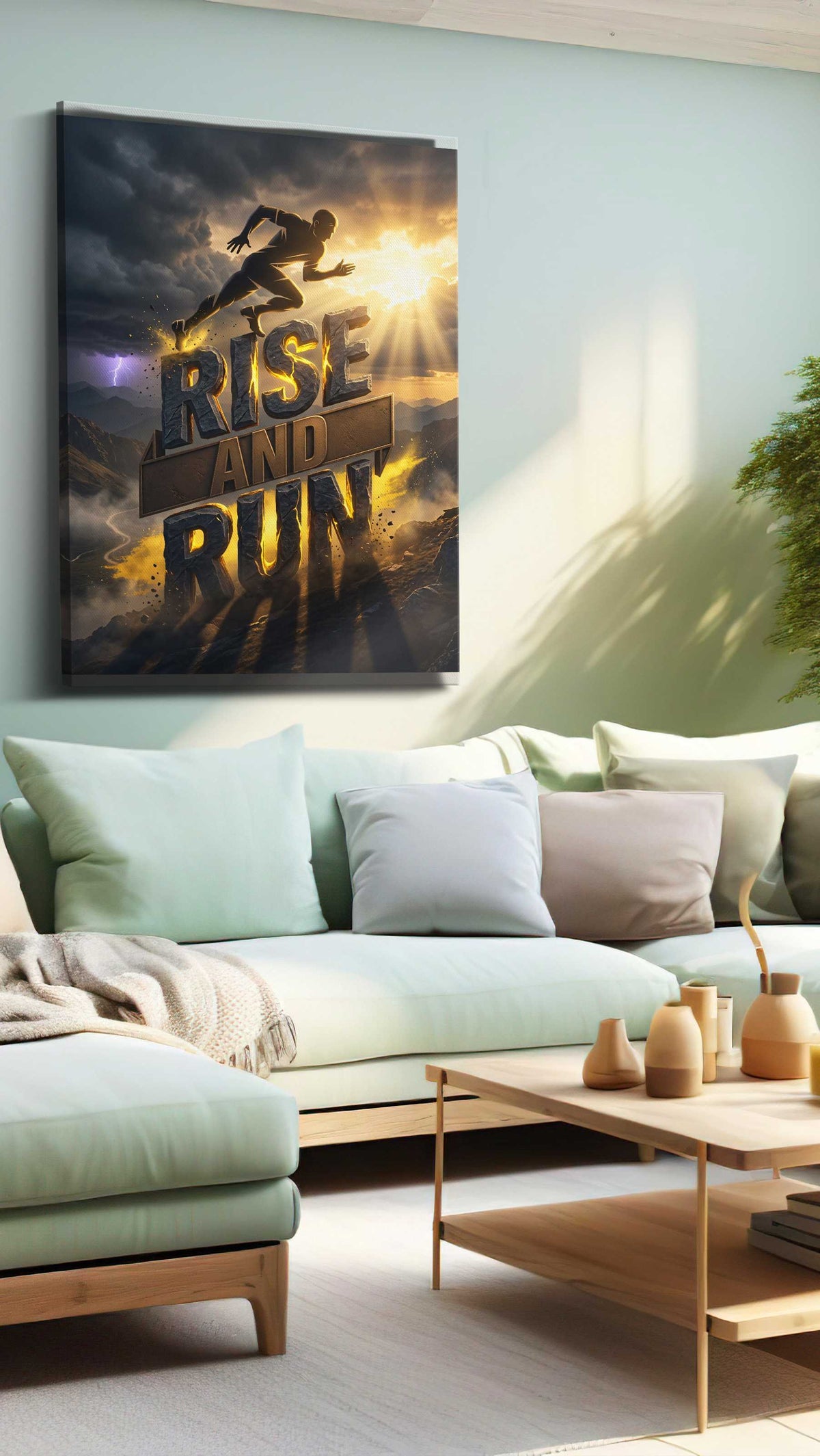 Dawn of Determination motivational canvas print, hanging on wall